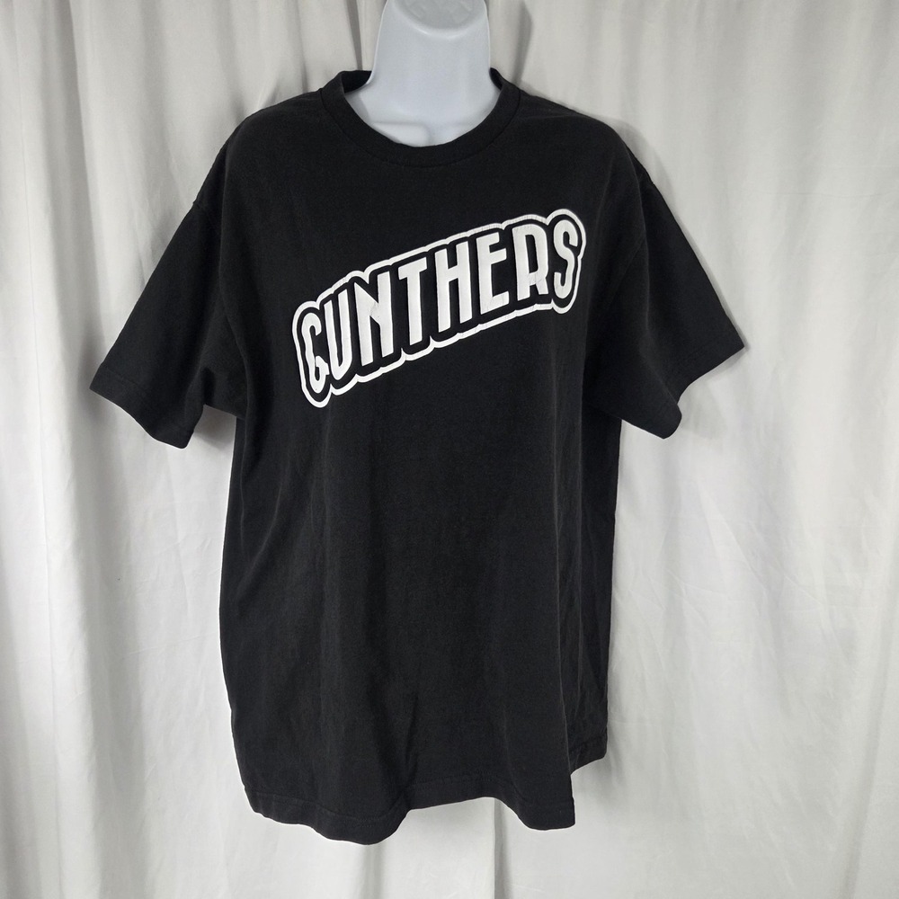Gunthers Shirt Mens Large Black Logo Mascot Graphic Back Print Tee Top